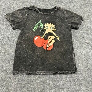 Fleischer Studios T-Shirt Womens XS Black Acid Wash Betty Boop Graphic Crew Neck